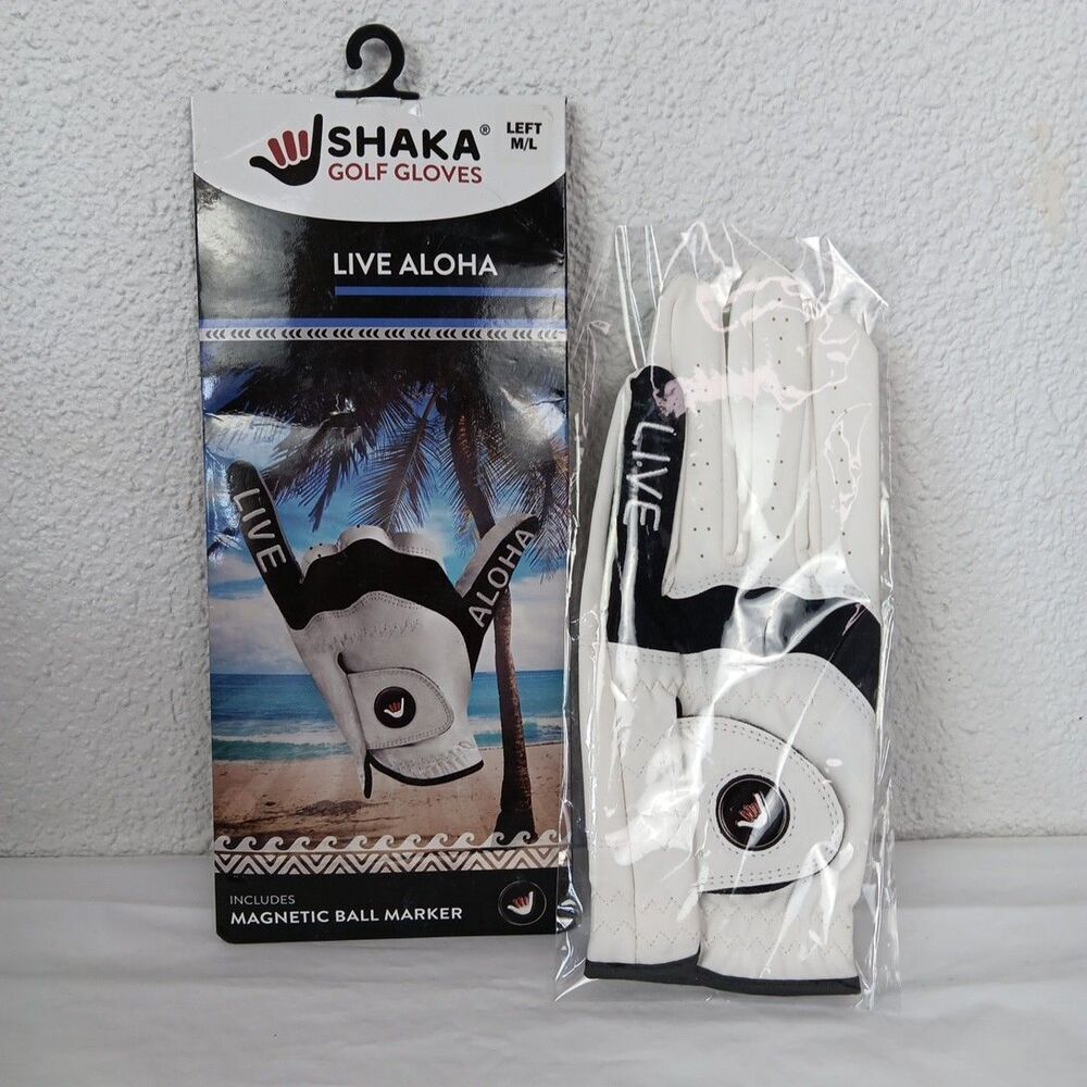 Aloha Spirit Shaka Golf Gloves Left M/L Synthetic Leather White Black NO Marker